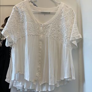 White Flowy Top With Rose Appliqué
